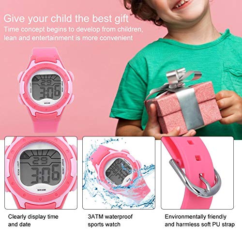 Evonecy Reloj con Correa de PU, Reloj de Pulsera electrónico de Longitud fácil de Ajustar, Correa de PU Suave antialérgica(9688-4 Rose Red)