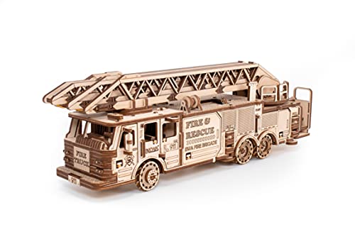 EWA Eco-Wood-Art-Fire Truck Mecánico 3D-Puzzle del camión de Bomberos para el Auto-Montaje Madera-Rompecabezas para Adultos y Adolescentes pegamento-439 Piezas, Color Naturaleza