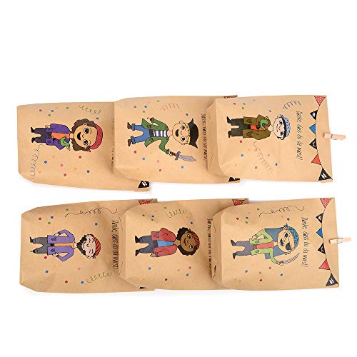 ewtshop® Bolsas de regalo de pirata + mini pinzas de madera para ropa, 12 bolsas de regalo con 6 diferentes dulces piratas para regalos, cumpleaños infantiles y mucho más.