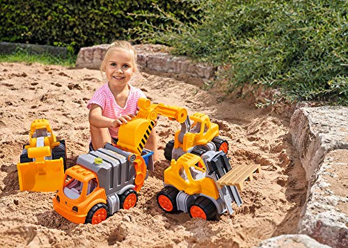 Excavadora de Big Power-Worker, Juguete para Coche, Ideal para Viajes, neumáticos de Material Suave, Brazo de Carga móvil con función de Pala, Amarillo Sol para niños a Partir de 2 años