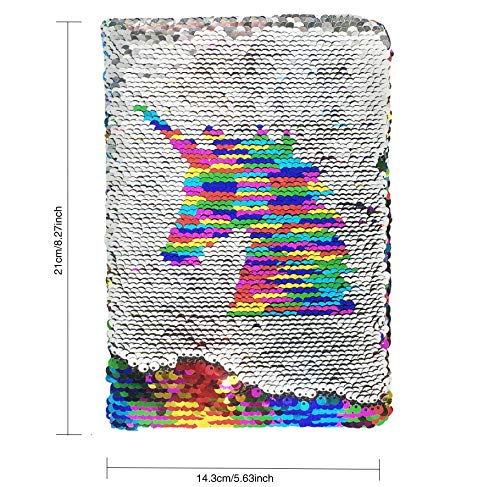 Exerz A5 Cuaderno de Lentejuelas Reversible / Diario de Sirena / Bloc De Notas Mágico/ Diario Mágico para Niños - para Oficina / Escuela / Regalos/ Colorido De Moda (Arcoiris / Unicornio)