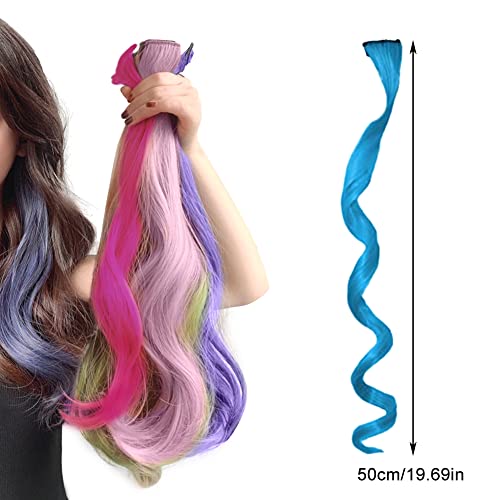 Extensiones Colores de Cabello de Color Peluca de Extensiones de Cabello Rizado Sintético, Kit de Extensión de Cabello de Fiesta Destacada Cabello Colorido 12 Piezas