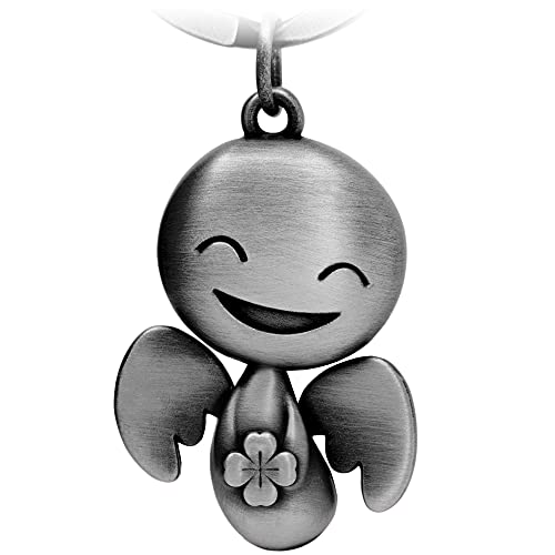 FABACH Llavero de ángel de la guarda Happy con trébol – Ángel de la suerte de metal – Amuleto de la suerte para coche – Regalo buena suerte., plateado envejecido, 1 unidad,