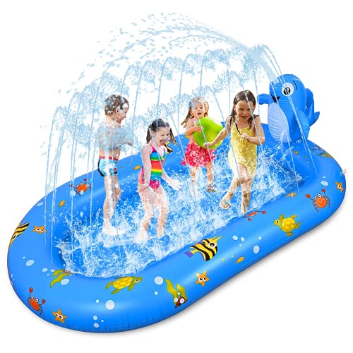 Faburo - Alfombra infantil de chorro de agua, 170 cm, diseño Sprinkle and Splash Play mate Pad, Summer Spray Water Toys Pataujero Jardín Exterior Playa Juguete Ineludible de los Niños De Verano