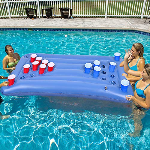 Faburo Beer Pong Colchón de aire, mesa de Beerpong hinchable, colchón de aire para beerpong, mesa para fiestas, juego de beber (sin vaso)