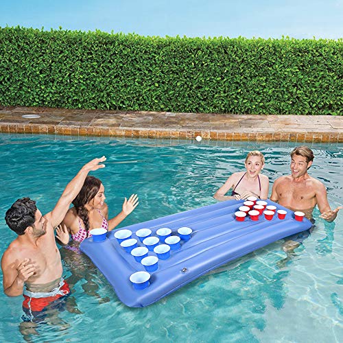 Faburo Beer Pong Colchón de aire, mesa de Beerpong hinchable, colchón de aire para beerpong, mesa para fiestas, juego de beber (sin vaso)