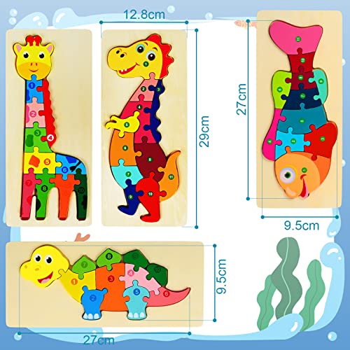 Faburoo 4pz Puzzles de Madera Educativos para Bebé niños 3 4 5 6 años, Rompecabezas de Madera Bebe Puzzle Bebé Preescolar Juguetes Regalos Material Seguro Regalo de cumpleaños Navidad