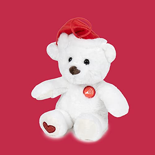 Famosa - Oso de Navidad, adorno decorativo de navidades, osito de peluche blanco con gorrito de papa noel, pequeño de 20 cm con sonido, melodías navideñas y villancicos, para regalo (760019981)