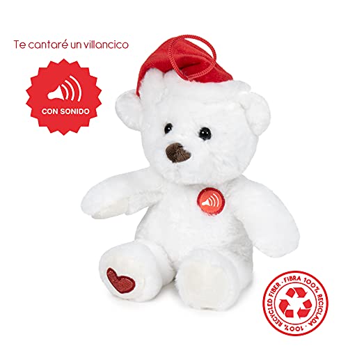 Famosa - Oso de Navidad, adorno decorativo de navidades, osito de peluche blanco con gorrito de papa noel, pequeño de 20 cm con sonido, melodías navideñas y villancicos, para regalo (760019981)