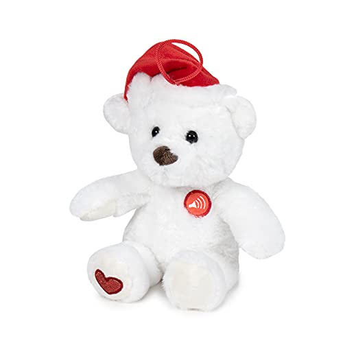 Famosa - Oso de Navidad, adorno decorativo de navidades, osito de peluche blanco con gorrito de papa noel, pequeño de 20 cm con sonido, melodías navideñas y villancicos, para regalo (760019981)