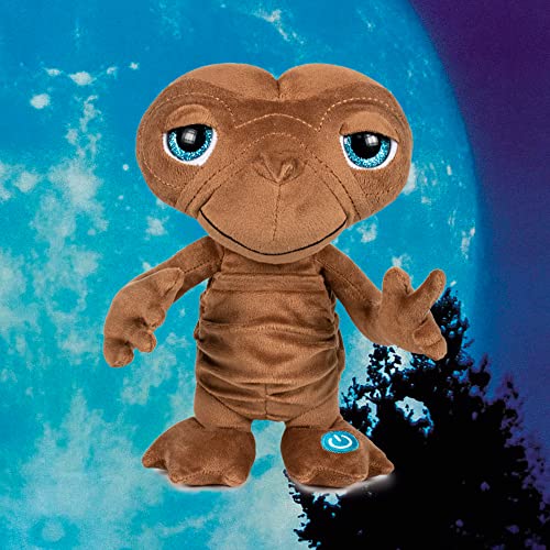 Famosa - Peluche de ET el Extraterrestre de 25 centímetros, suave y blando, con luz en el dedo y sonido, dice frases de la famosa película, para fans cinéfilos y niños de cualquier edad, (760019697)