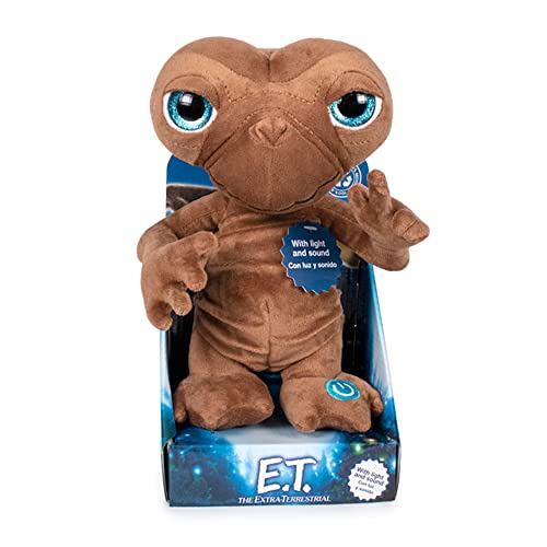 Famosa - Peluche de ET el Extraterrestre de 25 centímetros, suave y blando, con luz en el dedo y sonido, dice frases de la famosa película, para fans cinéfilos y niños de cualquier edad, (760019697)