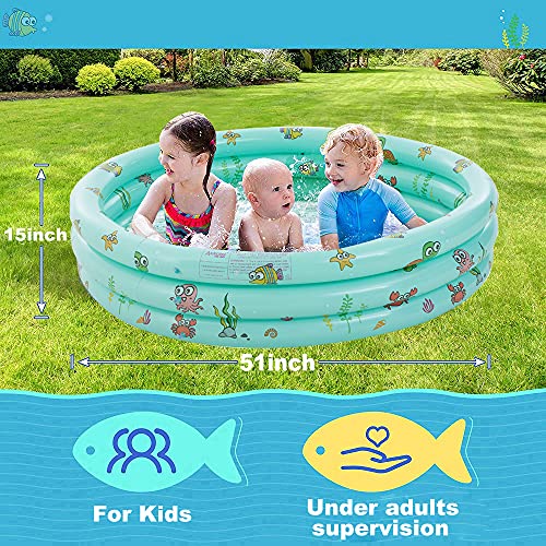 FANIER Piscina Hinchable para niño, Redonda Piscina Inflable Hinchable bañera Hinchable para jardín, 3 Cámara de Aire Individuales, 130 cm de diámetro, 38 cm de Altura,Verde