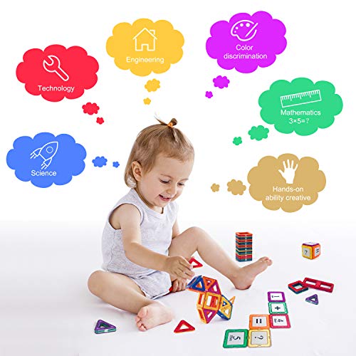 Fansteck 72pcs Bloques Magnéticos, Construcciones para Niños, Puzzle Niños 3D, Juegos de Mesa para Niños, Juguetes Niños 3+ Años Juguetes Educativos Geométricos Montessri Regalo de Cumpleaños