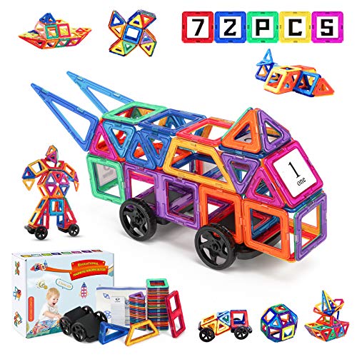 Fansteck 72pcs Bloques Magnéticos, Construcciones para Niños, Puzzle Niños 3D, Juegos de Mesa para Niños, Juguetes Niños 3+ Años Juguetes Educativos Geométricos Montessri Regalo de Cumpleaños