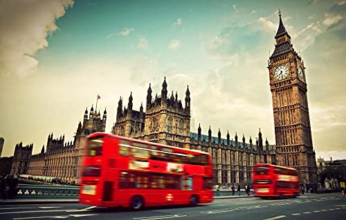 FAWFAW Puzzle De 1000 Piezas, Abadía De Westminster, Autobús Rojo, Big Ben De Londres Gran Puzzle De Madera 75X50Cm