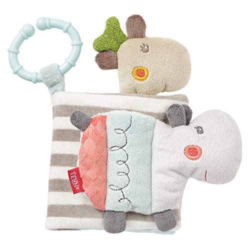 Fehn 059045 Suave libro ilustrado Loopy & Lotta, libro sensorial de tela con motivos de animales, Para bebés y niños pequeños desde el nacimiento, Medidas: 11 x 11 cm