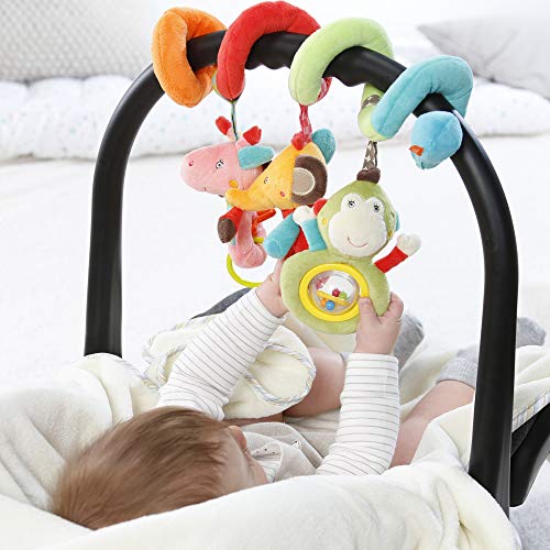 Fehn 074451 Espiral de actividades Safari, espiral de tela para agarrar y experimentar, para la cama, el cochecito o el corralito, Para bebés y niños pequeños desde nacimiento, Medidas: 30cm de largo