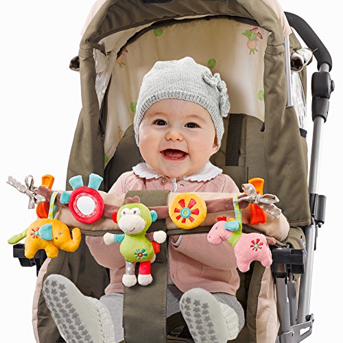 Fehn 074550 Cadena para cochecito Safari, cadena móvil con simpáticas figuras para colgar en el cochecito, en la sillita del coche o la cuna, Para bebés y niños pequeños, Longitud: 45 cm