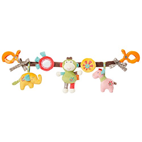 Fehn 074550 Cadena para cochecito Safari, cadena móvil con simpáticas figuras para colgar en el cochecito, en la sillita del coche o la cuna, Para bebés y niños pequeños, Longitud: 45 cm