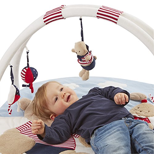 Fehn 078220 Manta de actividades en 3D Teddy, con diseño de osito de peluche y arco de juego con 5 juguetes extraíbles, para que el bebé juegue y se divierta desde el nacimiento, Medidas: diámetro de 85 cm