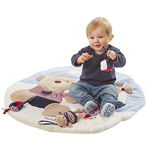 Fehn 078220 Manta de actividades en 3D Teddy, con diseño de osito de peluche y arco de juego con 5 juguetes extraíbles, para que el bebé juegue y se divierta desde el nacimiento, Medidas: diámetro de 85 cm