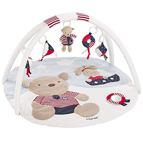 Fehn 078220 Manta de actividades en 3D Teddy, con diseño de osito de peluche y arco de juego con 5 juguetes extraíbles, para que el bebé juegue y se divierta desde el nacimiento, Medidas: diámetro de 85 cm