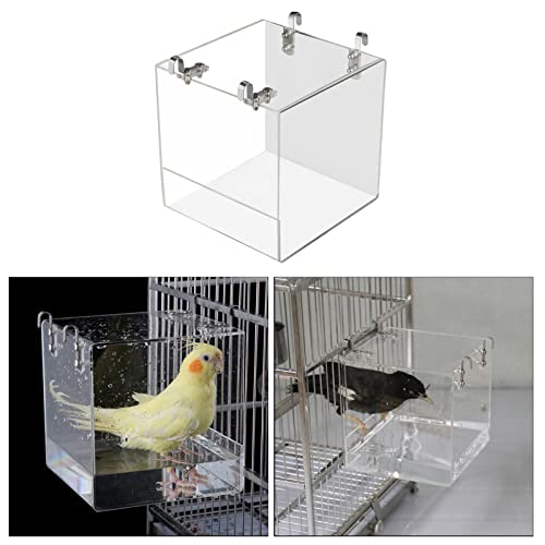 Fenteer Jaula de bañera para pájaros Jaula de baño para pájaros para Mascotas con Gancho para Colgar para la mayoría de jaulas para pájaros Loro para Mascotas