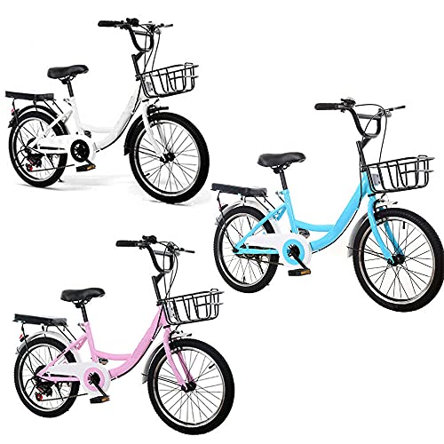 Fetcoi Bicicleta infantil de 20 pulgadas, 7 velocidades, con asiento trasero y cesta de bicicleta, marco de acero al carbono, frenos delanteros y traseros, para niños y niñas, 115 – 130 cm