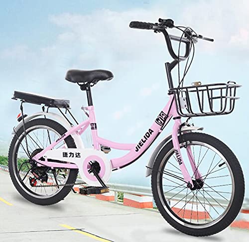 Fetcoi Bicicleta infantil de 20 pulgadas, 7 velocidades, con asiento trasero y cesta de bicicleta, marco de acero al carbono, frenos delanteros y traseros, para niños y niñas, 115 – 130 cm