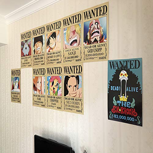 FFNNKN One Piece Wanted Posters Nueva Edición Luffy 1.5 Mil Millones de Anime Conjunto de Carteles Decorativos De 10Pcs 42 * 29cm