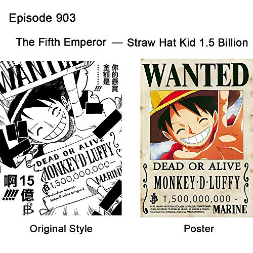 FFNNKN One Piece Wanted Posters Nueva Edición Luffy 1.5 Mil Millones de Anime Conjunto de Carteles Decorativos De 10Pcs 42 * 29cm