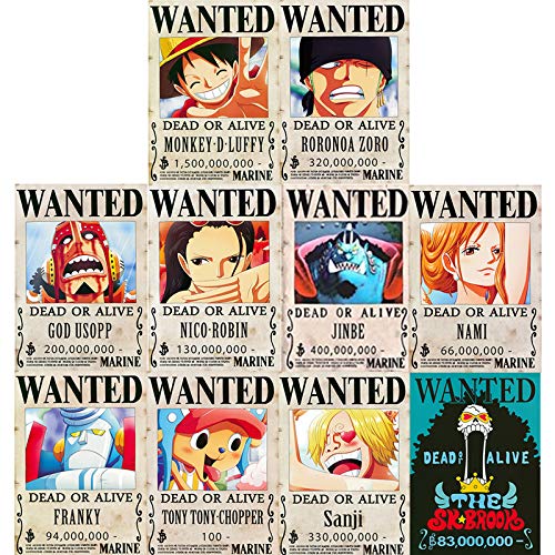 FFNNKN One Piece Wanted Posters Nueva Edición Luffy 1.5 Mil Millones de Anime Conjunto de Carteles Decorativos De 10Pcs 42 * 29cm