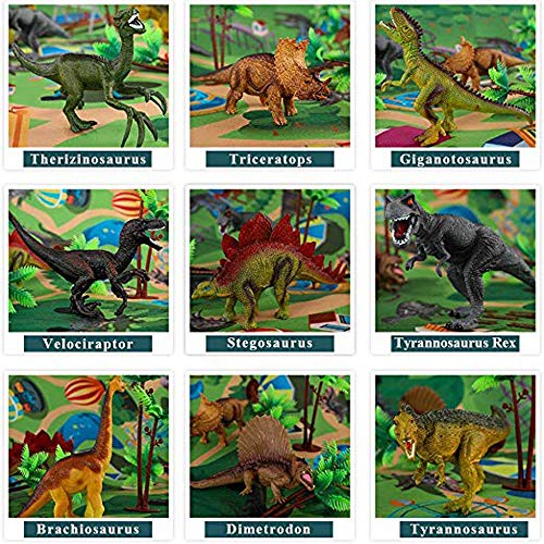 Figura de juguete de dinosaurio con juego de actividades Mat & Trees, juego educativo desmontable y ensamblado para crear un mundo de dinosaurios realista que incluye T-Rex, Velociraptor, Triceratops