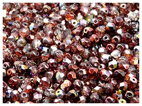 Fire-Polished Beads, 4 mm, 100 piezas, cuentas de vidrio facetadas redondas checas, pulido al fuego, Magic Red-Brown