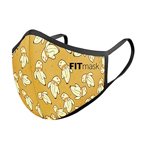 FITmask Mascarilla Reutilizable Lavable Certificada Tejido Hidrófugo Made in Spain Panda Banana - Adulto Orejera - M