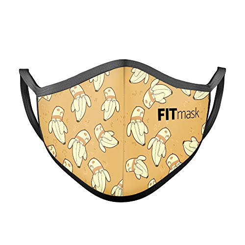 FITmask Mascarilla Reutilizable Lavable Certificada Tejido Hidrófugo Made in Spain Panda Banana - Adulto Orejera - M