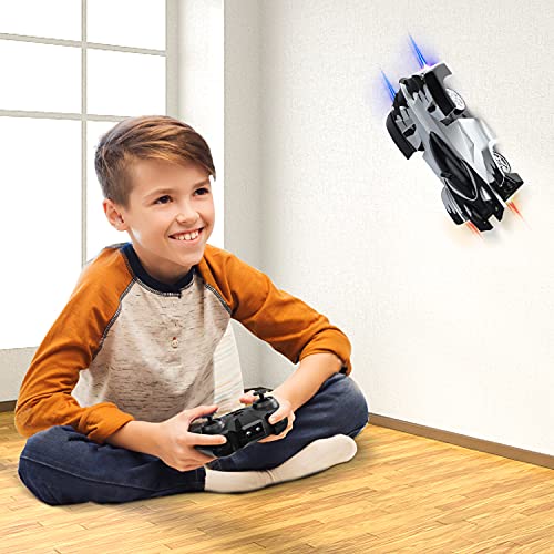 Fivejoy Coche Teledirigido, Coche RC, Coche Teledirigido para Niños con 2 Modos de Pared/Piso, 360 Rotación Climber Alta Velocidad Control Remoto Coches, Luces LED y Cable USB, Juguetes para Niños