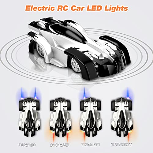 Fivejoy Coche Teledirigido, Coche RC, Coche Teledirigido para Niños con 2 Modos de Pared/Piso, 360 Rotación Climber Alta Velocidad Control Remoto Coches, Luces LED y Cable USB, Juguetes para Niños