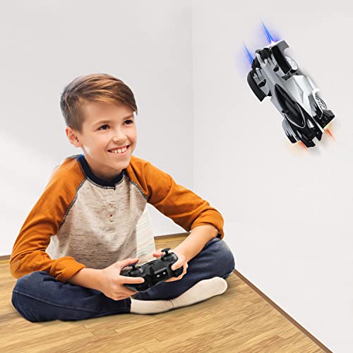 Fivejoy Coche Teledirigido, Coche RC, Coche Teledirigido para Niños con 2 Modos de Pared/Piso, 360 Rotación Climber Alta Velocidad Control Remoto Coches, Luces LED y Cable USB, Juguetes para Niños