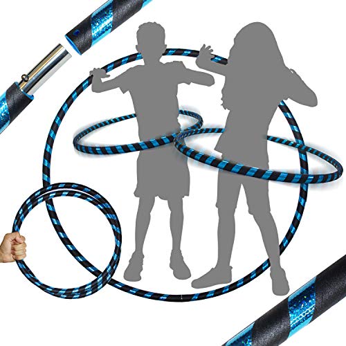 Flames 'N Games Aro Pro Hula para niños o adultos – Aro de viaje con peso de calidad para ejercicio, danza de aro, fitness y diversión (85 cm/20 mm) *No necesita instrucciones (negro / azul Glitter)