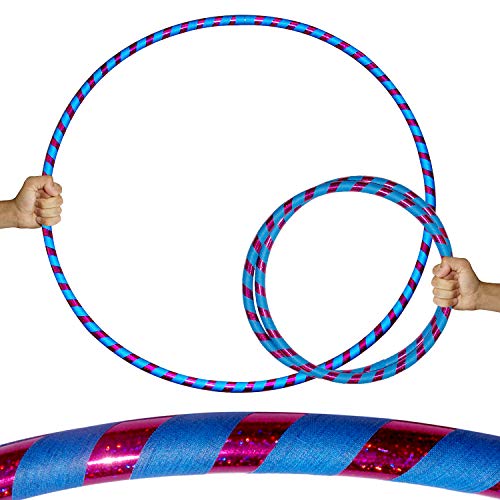 Flames 'N Games Aro Pro Hula para niños o adultos – Aro de viaje con peso de calidad para ejercicio, danza de aro, fitness y diversión (85 cm/20 mm) *No necesita instrucciones (negro / azul Glitter)