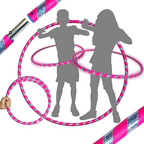 Flames 'N Games Aro Pro Hula para niños o adultos – Aro de viaje con peso de calidad para ejercicio, fitness y diversión (85 cm/20 mm), no se necesitan instrucciones (rosa / plata Glitter)