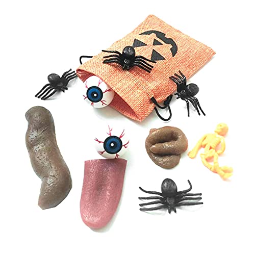 fllyiingu 10pcs Juguetes de Broma de Halloween simulación Caca Falsa araña Falsa/Globo Ocular Lengua elástica Esqueleto Realista mordaza Juguetes de Regalo Novedad Broma Juguete Divertido