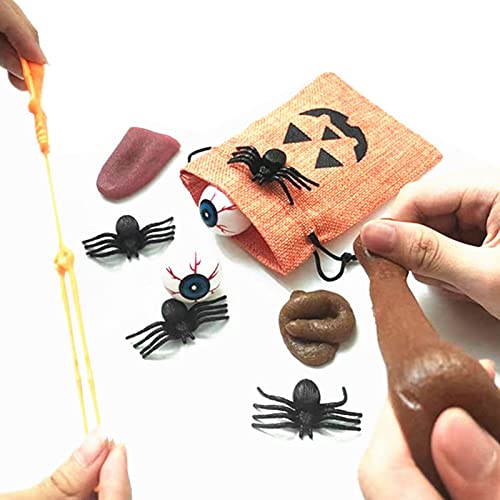 fllyiingu 10pcs Juguetes de Broma de Halloween simulación Caca Falsa araña Falsa/Globo Ocular Lengua elástica Esqueleto Realista mordaza Juguetes de Regalo Novedad Broma Juguete Divertido