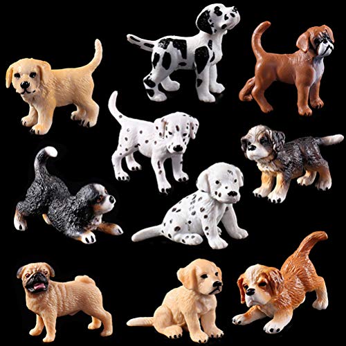 FLORMOON 10 unids Figura Animal Realista Figuras Lindas del Perrito Juego de Juguetes de Figuras de Perro Emulational pintadas a Mano Cachorro Bona Golden Retriever Cachorro dálmata para niños