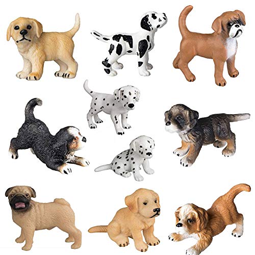 FLORMOON 10 unids Figura Animal Realista Figuras Lindas del Perrito Juego de Juguetes de Figuras de Perro Emulational pintadas a Mano Cachorro Bona Golden Retriever Cachorro dálmata para niños