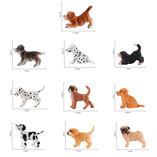 FLORMOON Figura de animal realista - 10 piezas de figuras de cachorro lindas - Juego de figuras de perro emuladas pintadas a mano, cachorro Bona, Golden Retriever, cachorro dálmata para niños pequeños