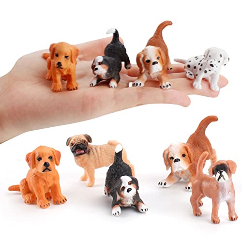 FLORMOON Figura de animal realista - 10 piezas de figuras de cachorro lindas - Juego de figuras de perro emuladas pintadas a mano, cachorro Bona, Golden Retriever, cachorro dálmata para niños pequeños