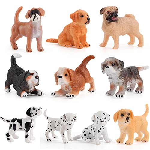 FLORMOON Figura de animal realista - 10 piezas de figuras de cachorro lindas - Juego de figuras de perro emuladas pintadas a mano, cachorro Bona, Golden Retriever, cachorro dálmata para niños pequeños